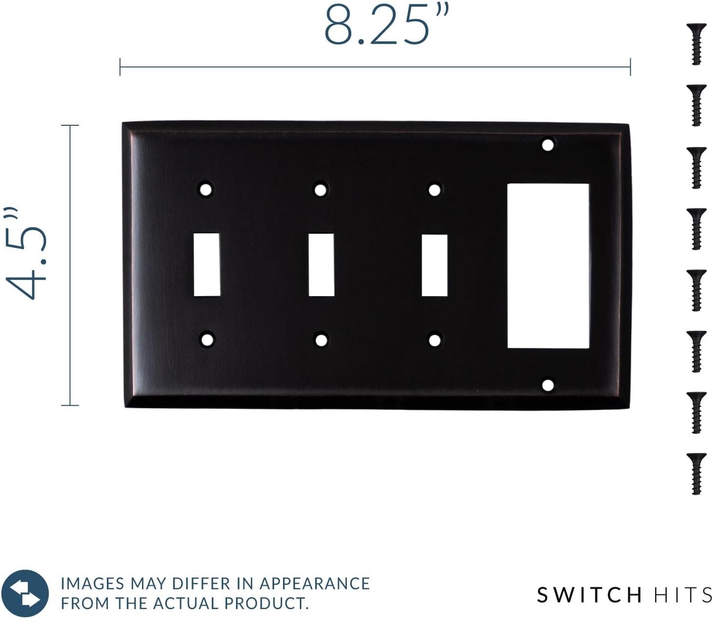 Triple Light Switch Plate Outlet Cover GFCI Decorative Wall Plate | 3 Toggle - 1 Rocker Oil Rubbed Bronze Electrical