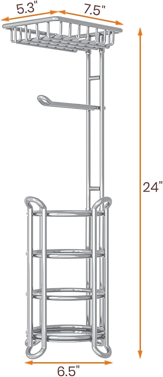 TreeLen Toilet Paper Holder Stand Toilet Tissue Roll Holder with Shelf for Bathroom Storage Holds Phone/ Wipe/ Mega
