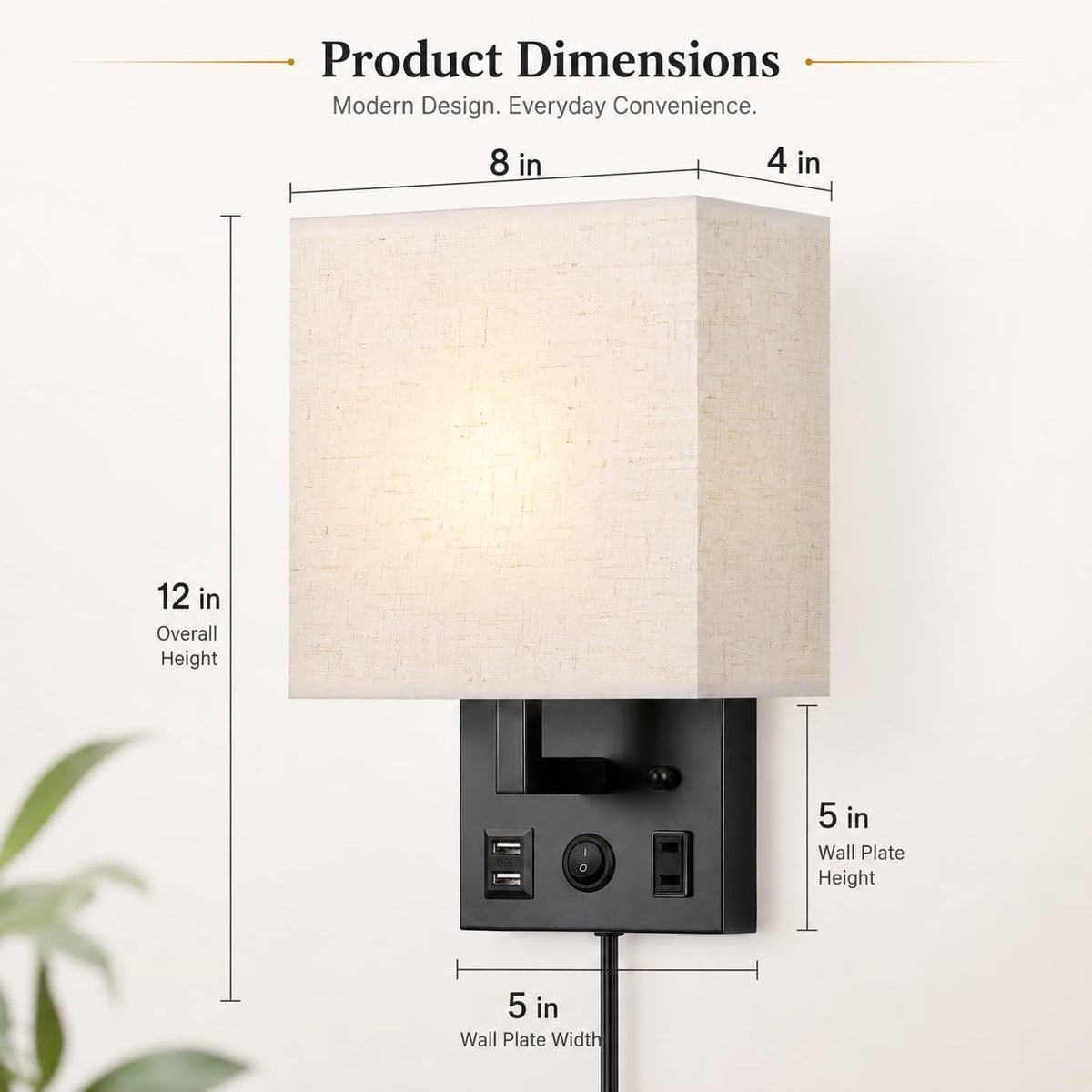 Vrisa Wall Sconces Wall Lamps for Bedrooms Set of 2 Plug in Bedside Lights Wall Mounted with USB Ports Outlet Wall