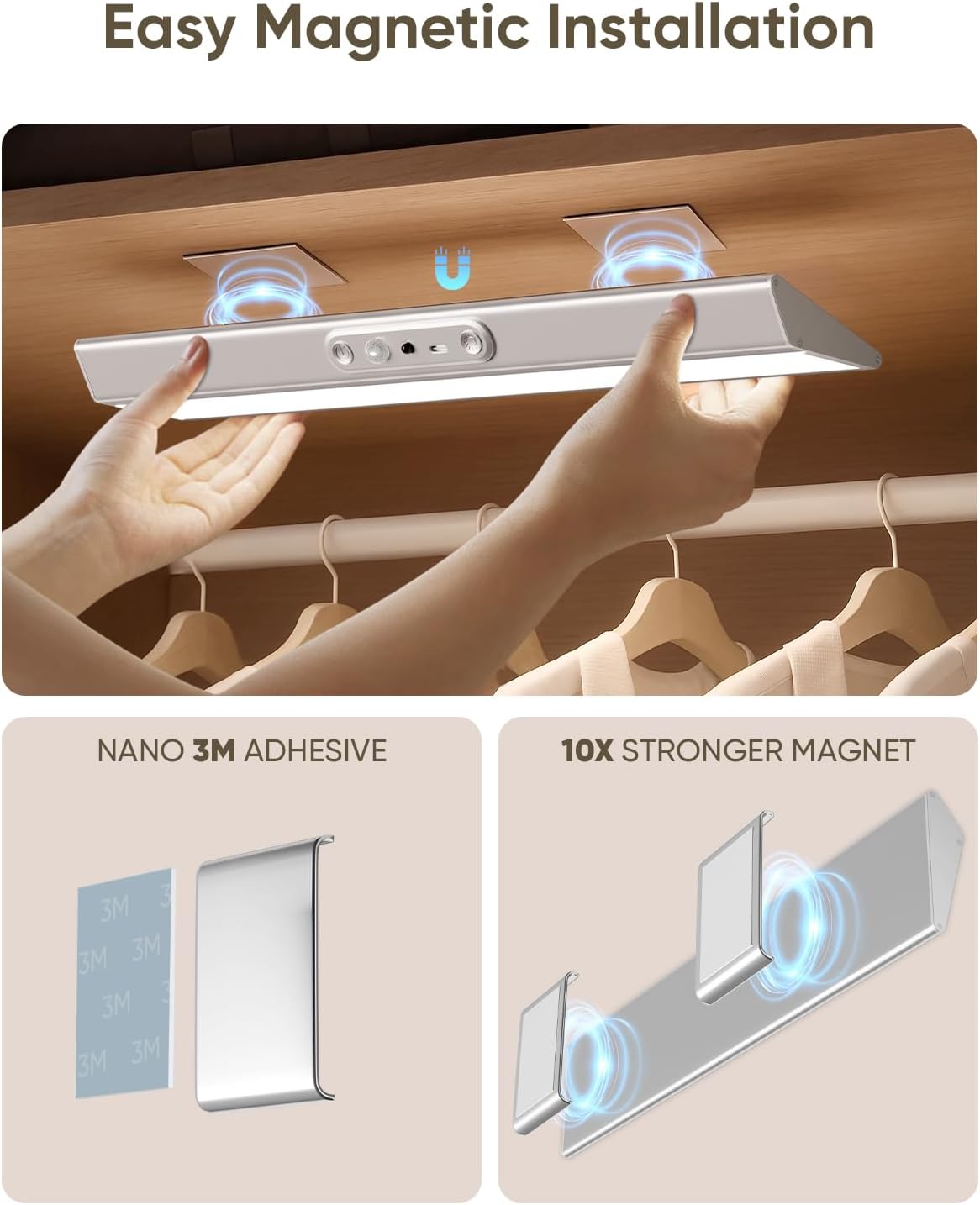 Motion Sensor Closet Lights, Eye Protection Design Cabinet Lighting Wireless with Remote, 3 Color Temps & Dimmable