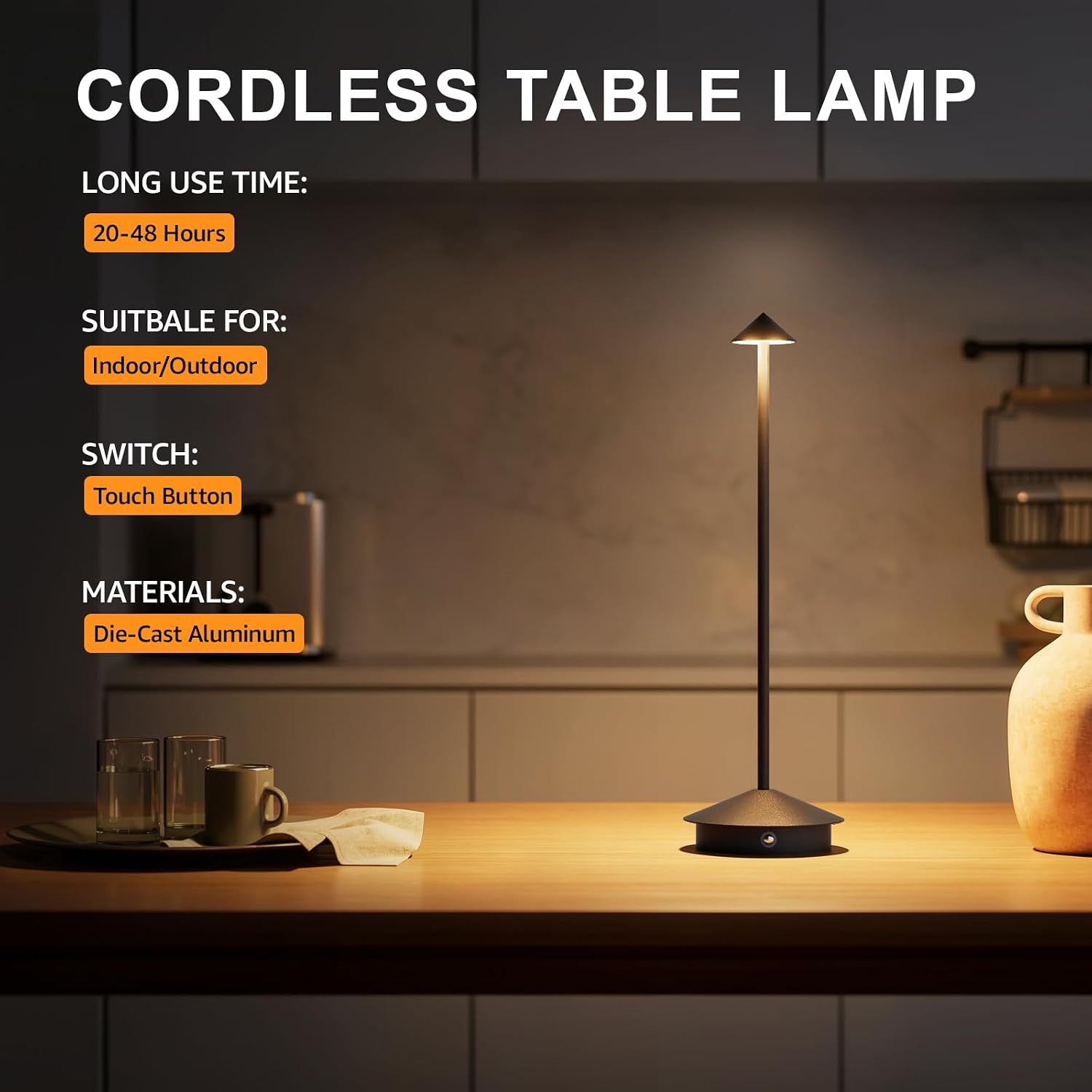 Cordless LED Table Lamps,Portable Battery Desk Lamp,2 Pack,Black | 6000mAh Rechargeable,3000K/4500K/6000K Touch