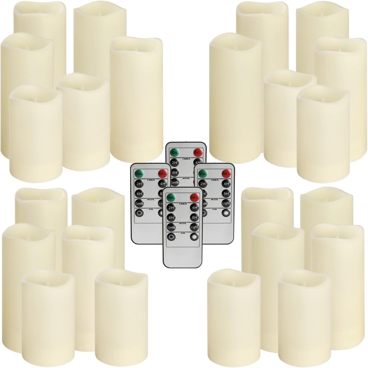 YOROXRG Set of 24 Waterproof Outdoor Flameless Candles, LED Candles with 4 Remote and Timer,(H 4" 5" 6" x D 2.2"),for