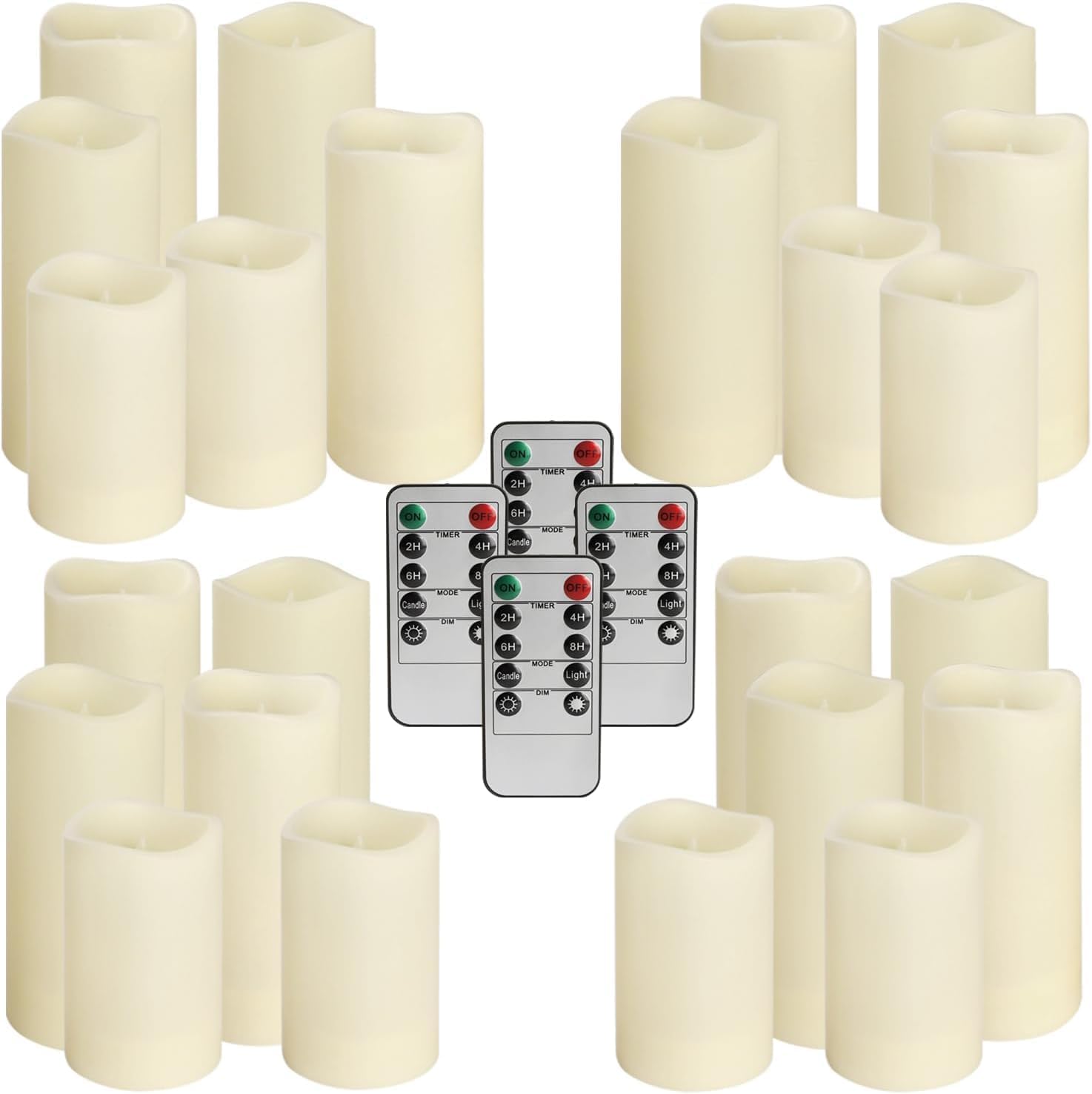YOROXRG Set of 24 Waterproof Outdoor Flameless Candles, LED Candles with 4 Remote and Timer,(H 4" 5" 6" x D 2.2"),for