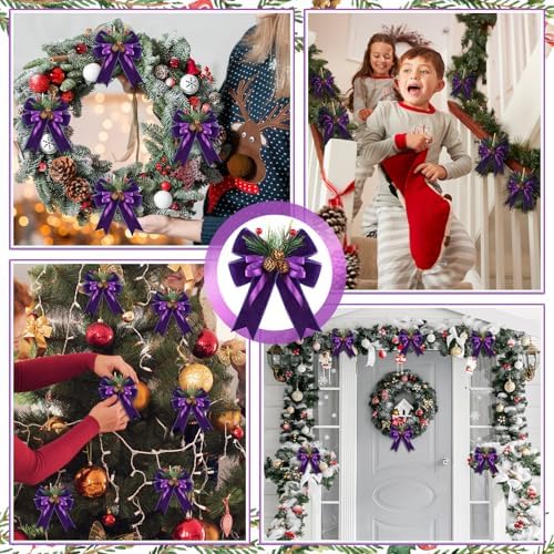 Syhood 6 Pcs Christmas Bows Xmas Velvet Bows Tree Decor, Purple