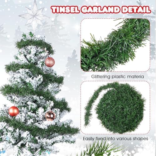 Shappy 90 ft 6 Rolls Christmas Tinsel Garland for Tree, Matte Green