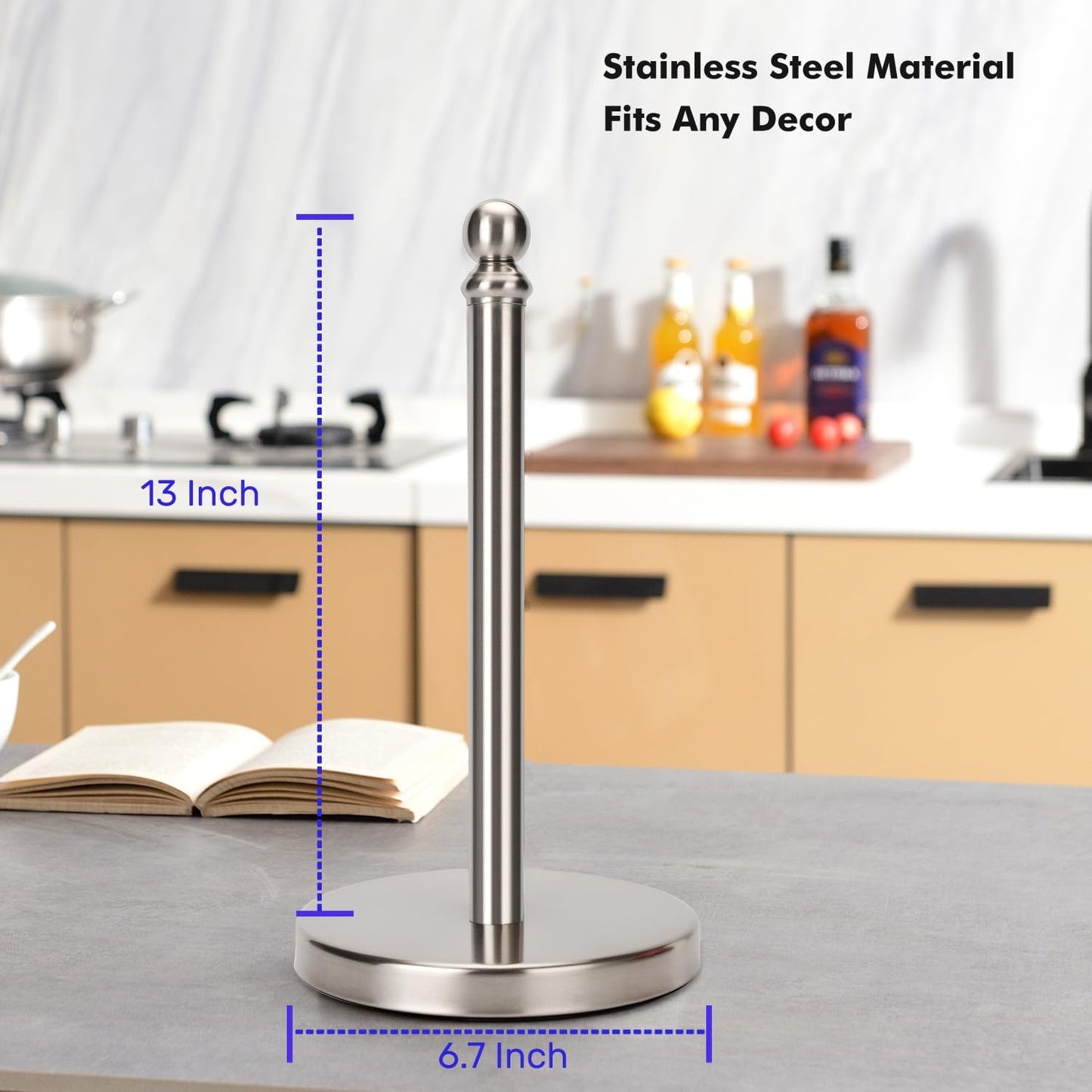 Exilon Paper Towel Holder Countertop with Weighted Base, One-Handed Design No Tipping Over, Stainless Steel Paper Towel
