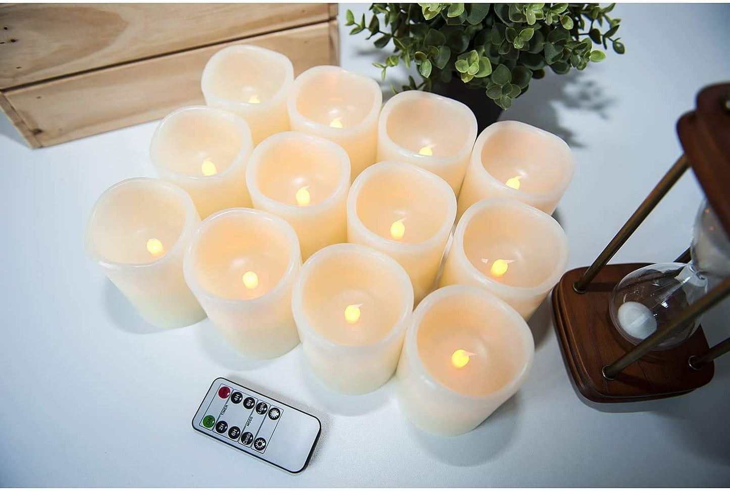 Hausware Flameless Candles Battery Operated Candles Set of 12 (D: 3" x H: 4") Real Wax Pillar Flickering Candles LED
