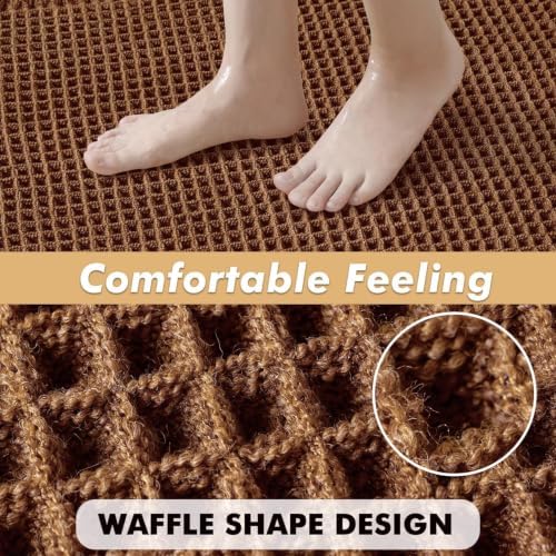 MIULEE Set of 2 Waffle Bathroom Rugs Boho Bath Mat Caramel 17x24 Inch