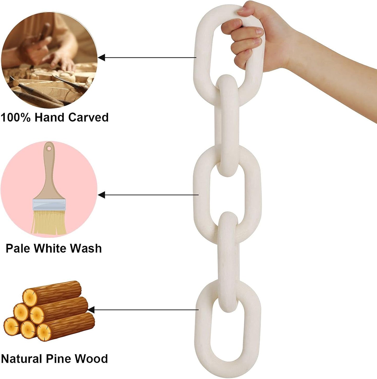 White Wood Chain Link Decor / White-5 / 22"D x 3.9"W