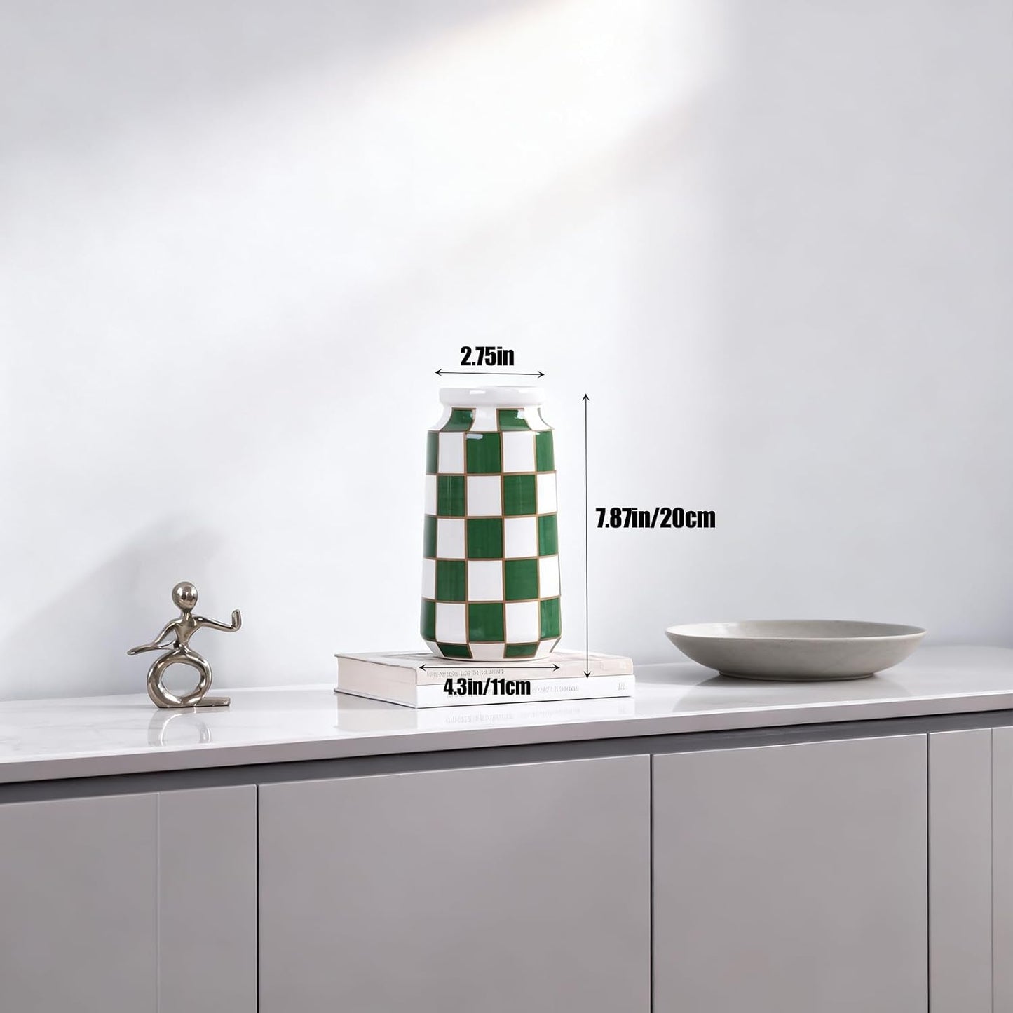 Black and White Ceramic Vase / Green