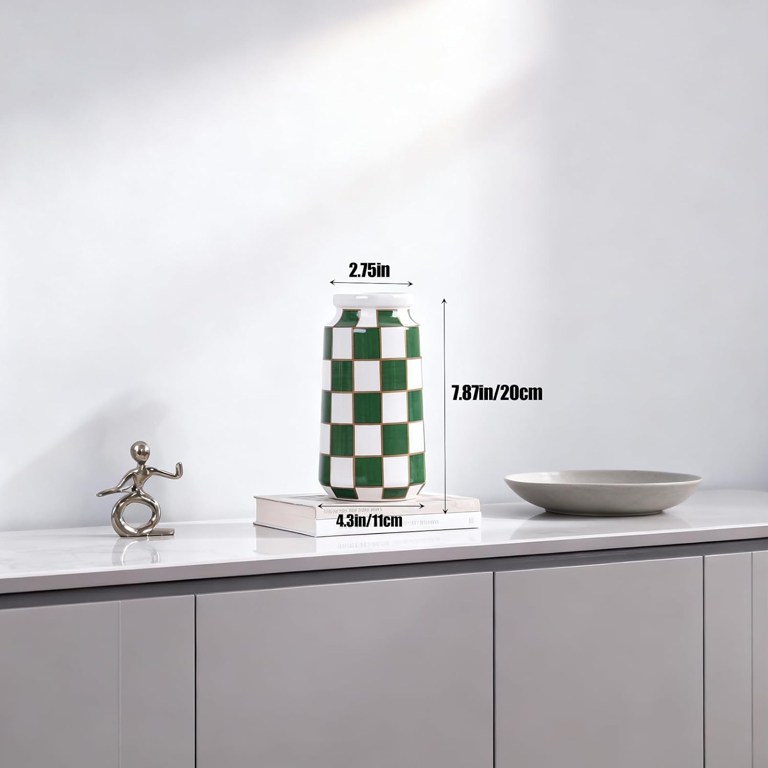 Black and White Ceramic Vase / Green