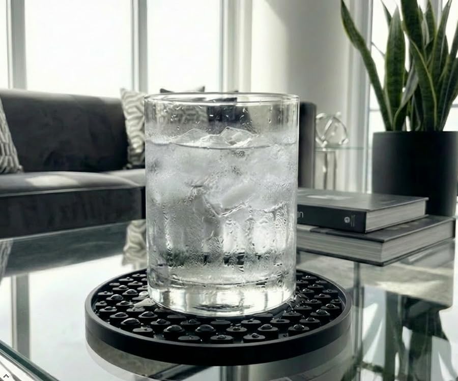 Holder / Bar Mat Style Silicone Beverage Coasters / Black / 4.25 Inch / Set of 6