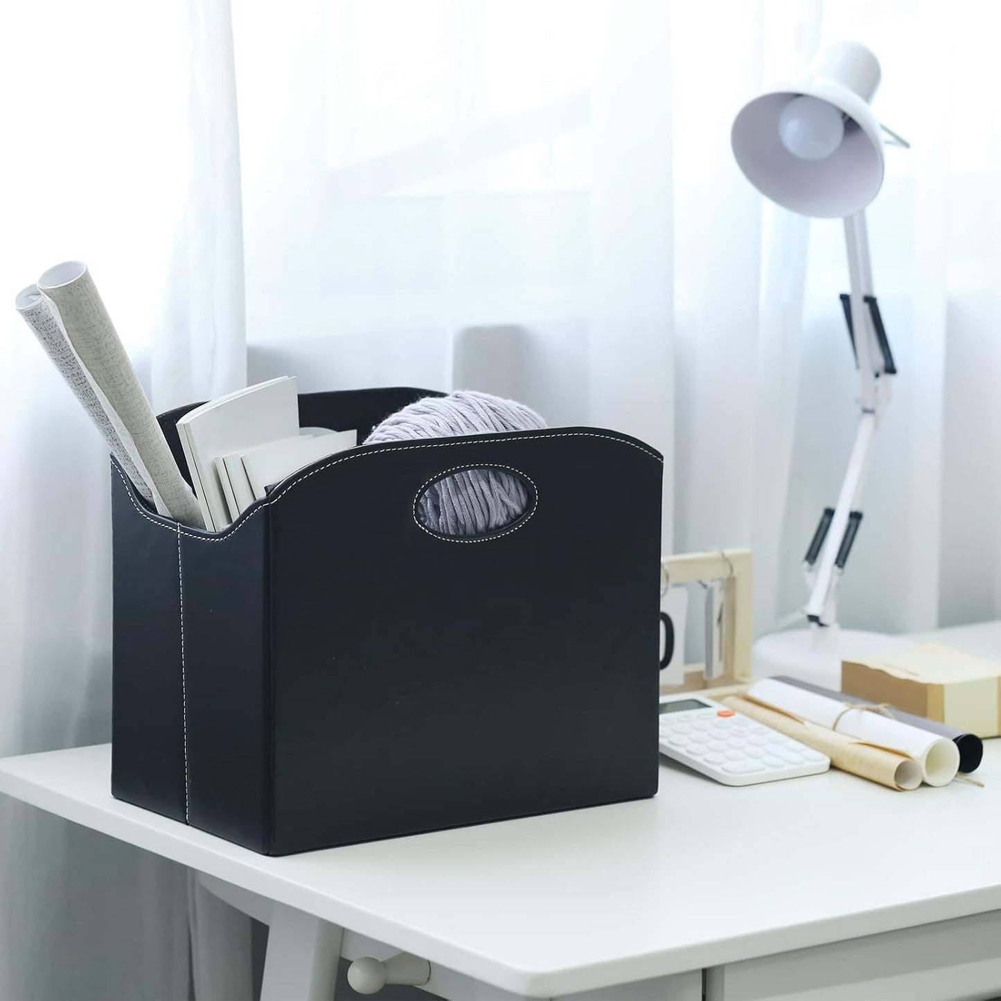 EZDeco Magazine Holder Foldable Magazine Rack Floor PU Leather File Holder Newspaper Book Storage Magazine Basket