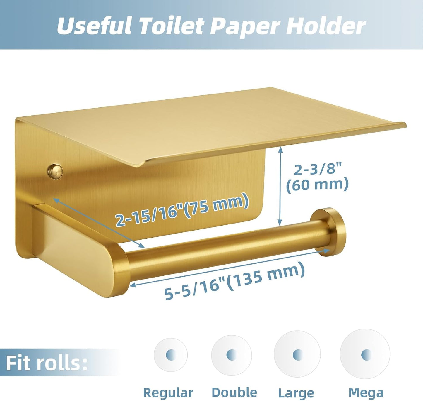 APLusee Toilet Paper Holder, Brushed Gold, 304 Stainless Steel | Wet Wipes & Air Freshener Storage, Space-Saving