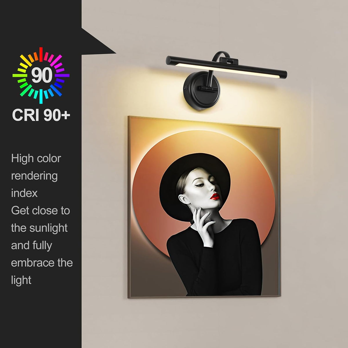 Tassuowell Rechargeable Picture Light for Wall, Cordless Art Lights Battery Operated, Dimmable Wall Light with Remote &