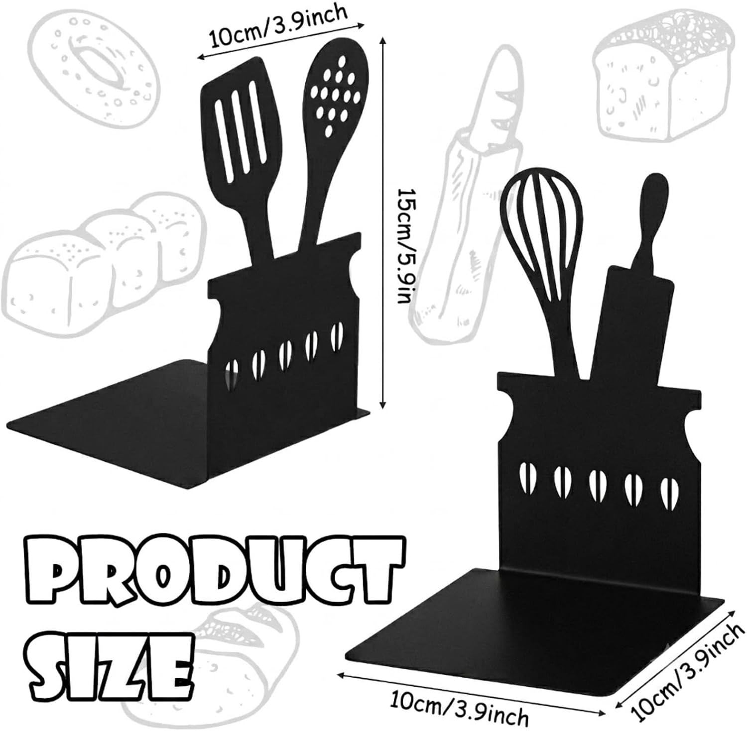 Metal Kitchen Bookends / Black / 5.9 x 3.9 x 3.9