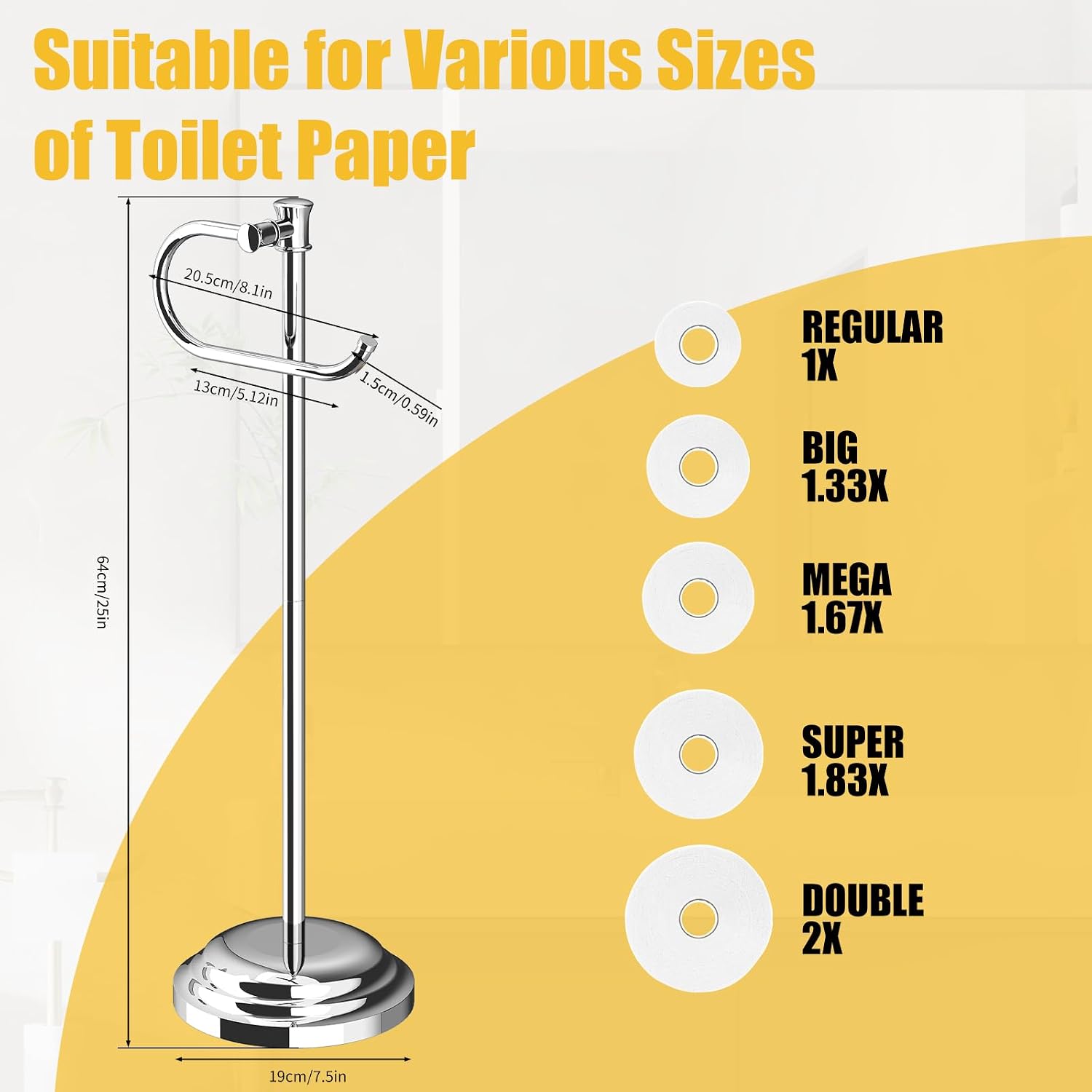 Toilet Paper Holder Floor Stand, Bathroom Freestanding Chrome | Toilet Tissue Roll Holder, Free Standing Rack with