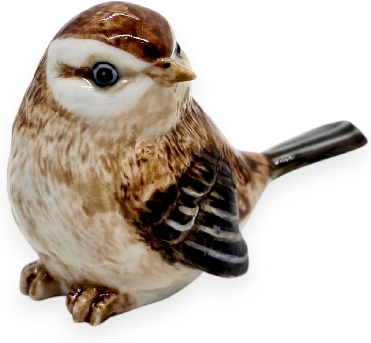 Tiny 2¾" Sitting Look Left Eurasian Sparrow Bird Figurine / Sparrow 2 Sit Look Left / Brown