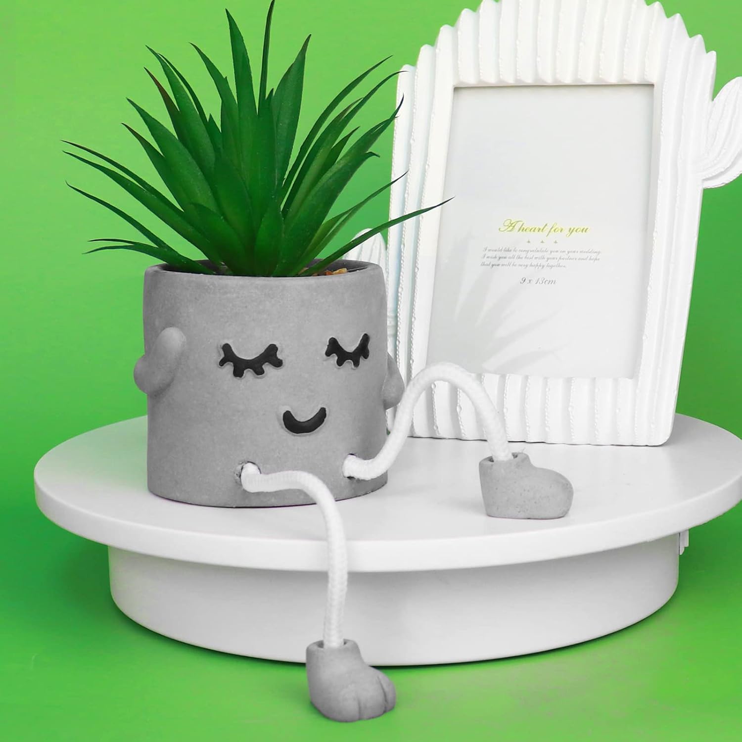 Small Artificial Plants in Cement Pots / Set/shy