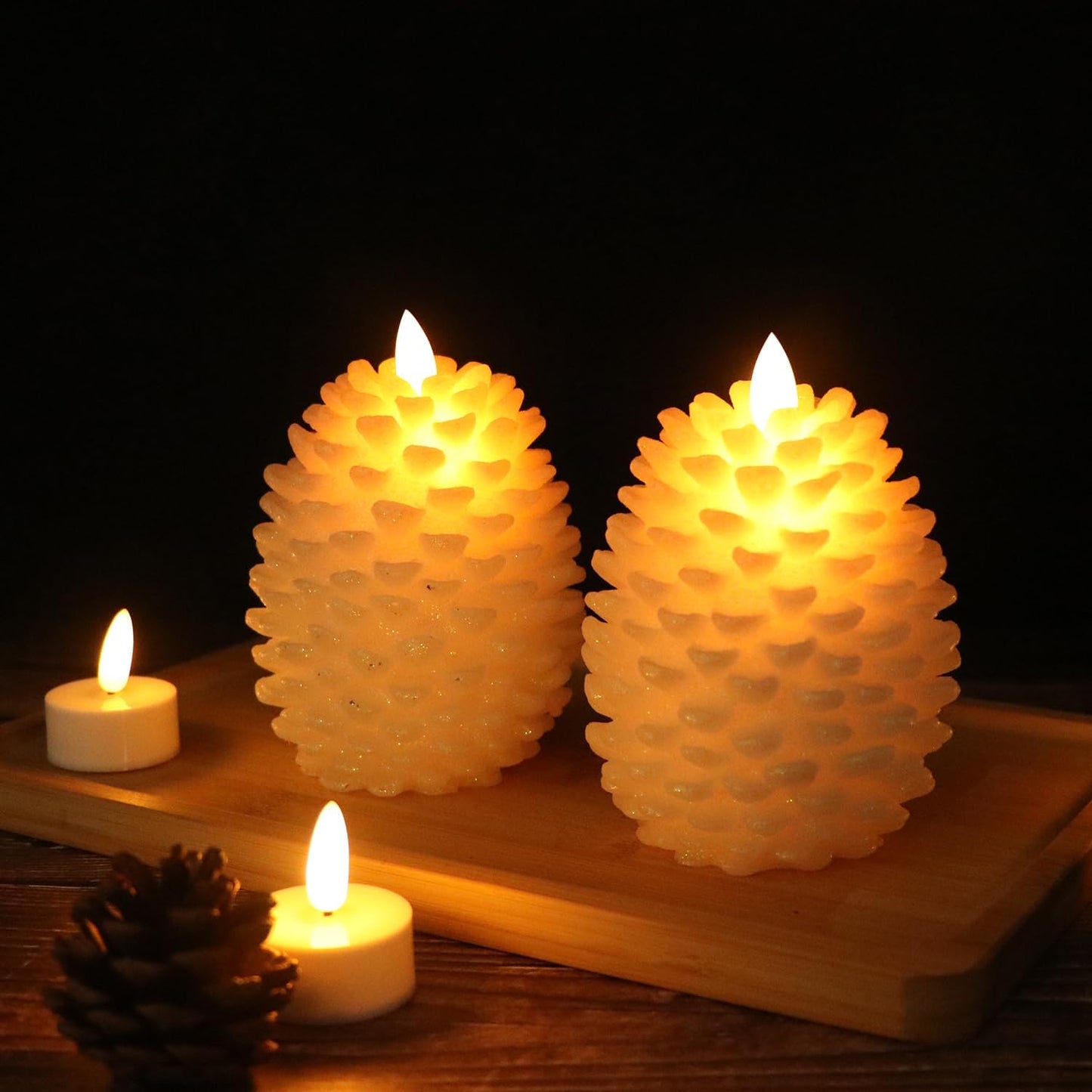 Wondise Pine Cone Flameless Flickering Candles with Remote and Timer | Real Wax Battery Operated Flickering LED Candles