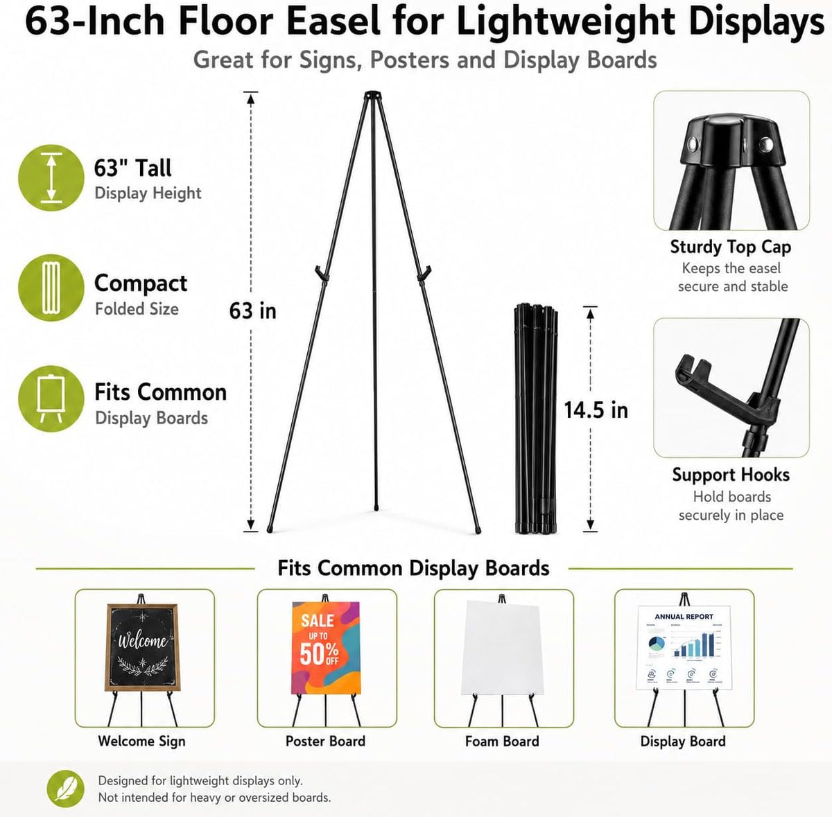 3 Pack Easel Stand for Sign, 63 Inch Portable Display Easel Stand, Black Metal Floor Easel for Wedding Welcome Sign