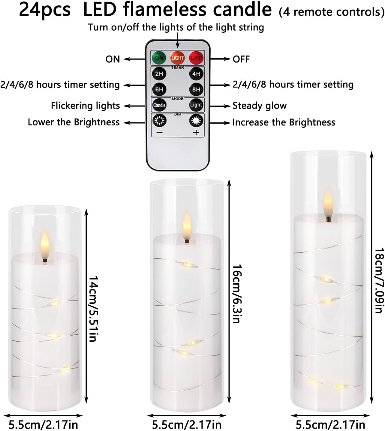 YOROXRG Flickering Flameless Candles Battery Operated with Remote,Led Pillar Candles with Realistic Moving Wick Candles