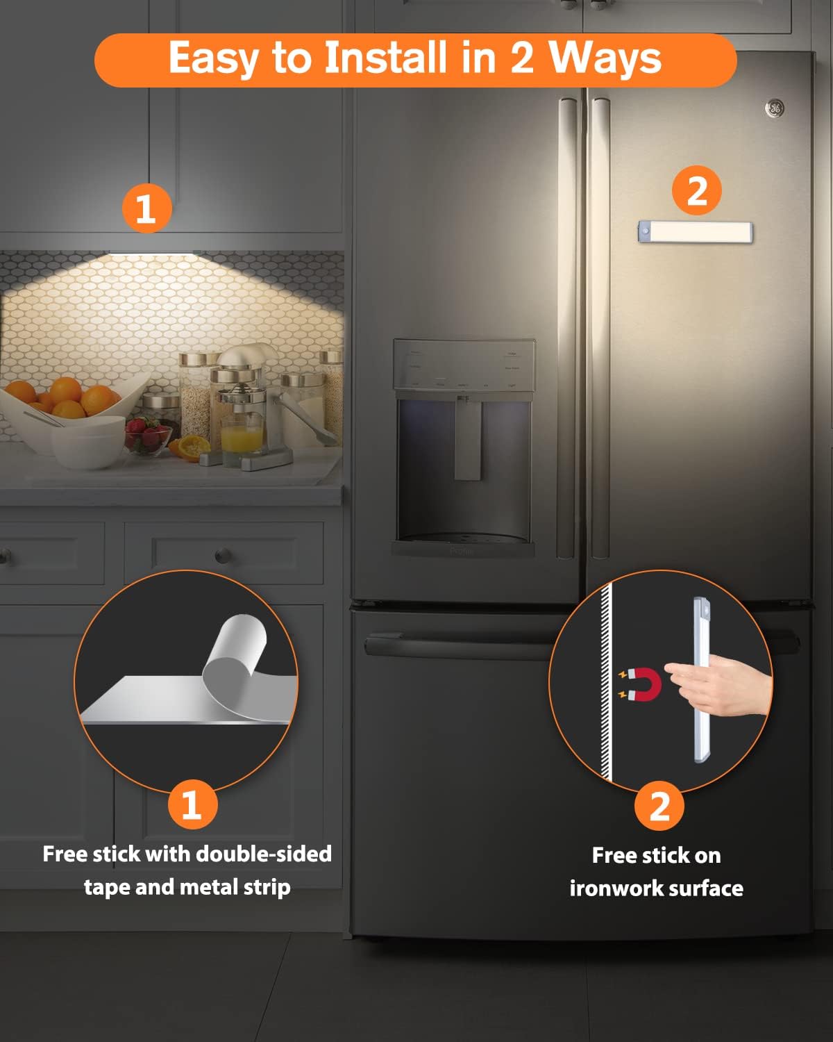 PRIORARE 30LED Motion Sensor Led Under Cabinet Lighting Warm White 2Pack | Wireless Cabinet Light Rechargeable, Closet