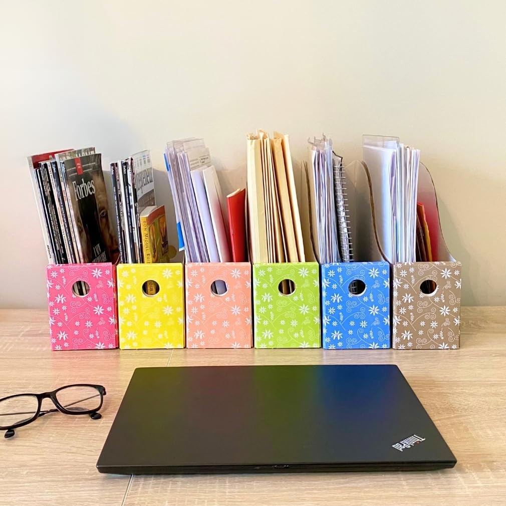Evelots Magazine File Holder - Set of 24 Floral - Office Desk Organizer - Sturdy Cardboard - New Upgraded Double Front