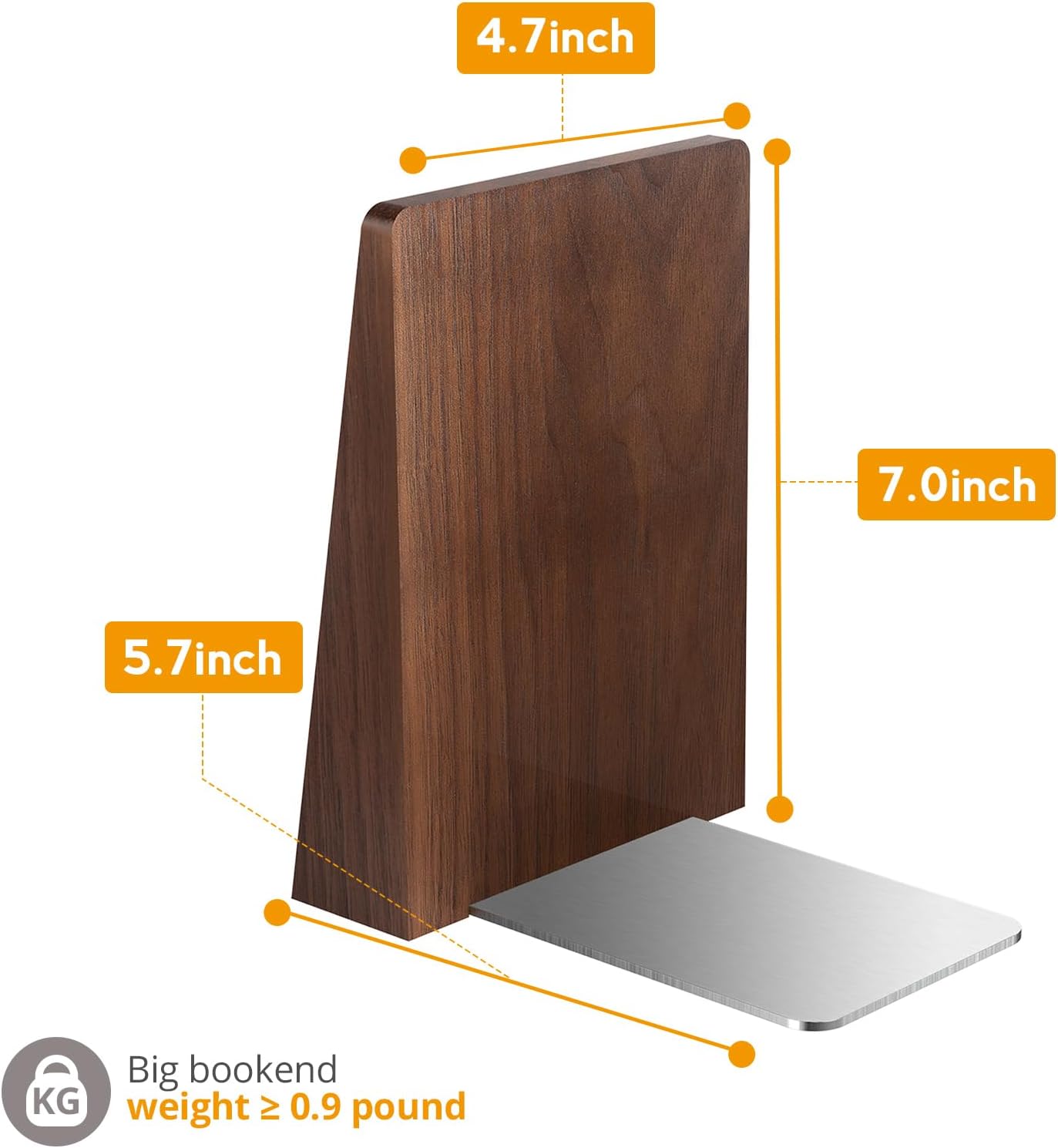 Walnut Book Ends Heavy Duty Handmade Book Ends / Walnut Wood Large / Black