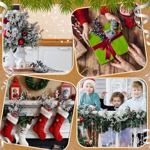 Thiccywoov 6 Pcs Christmas Tree Picks Black and White Christmas Ornaments Woolen Bells Curly Picks Xmas Branches Xmas Halloween Decoration Home Office Party Ornaments