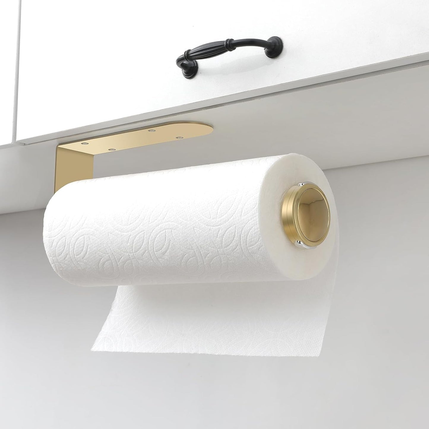 theaoo Paper Towel Holder Under Cabinet, One-Hand Tear, Wall Mount, Black | Quick Release Knob For Easy Roll Loading.
