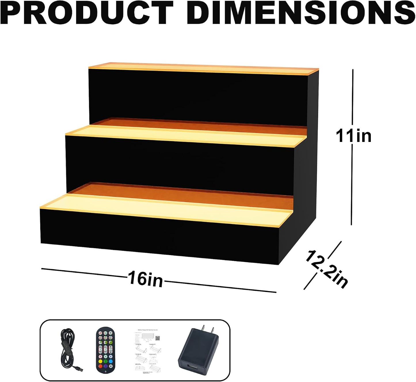 MESAlLUP 16 Inch 3 Tier Lighted Liquor Bottle Display Shelf, LED Bar Shelves with APP or Remote Control, Mulit Color