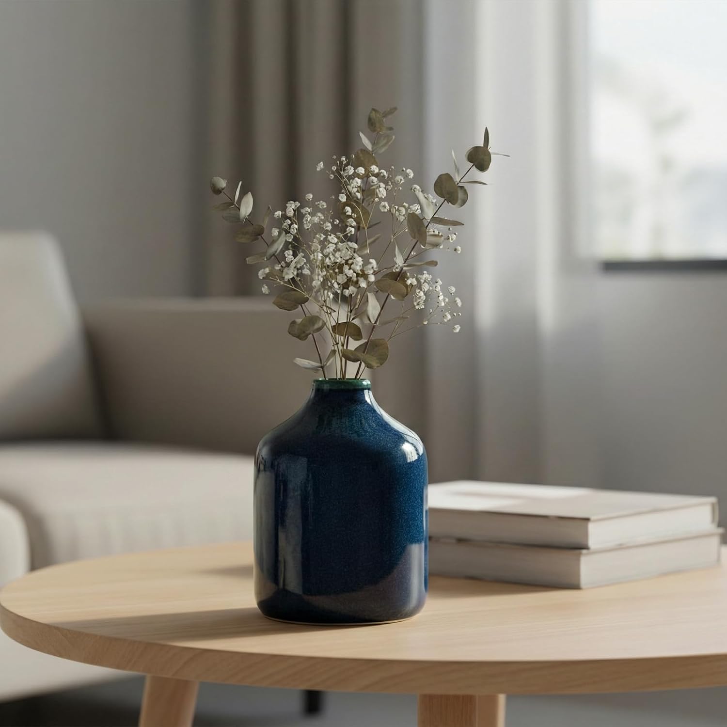Farmhouse Ceramic Flower Vase / Dark Blue / 5 Inch