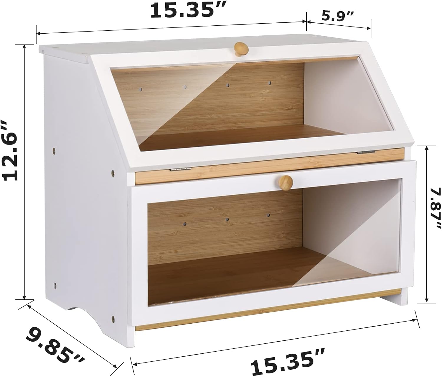 HOMEKOKO Double Layer Wood Bread Box for Kitchen Counter,Keep Fresh, White | Keeps Bread Fresh 3-4 Days, Large Capacity