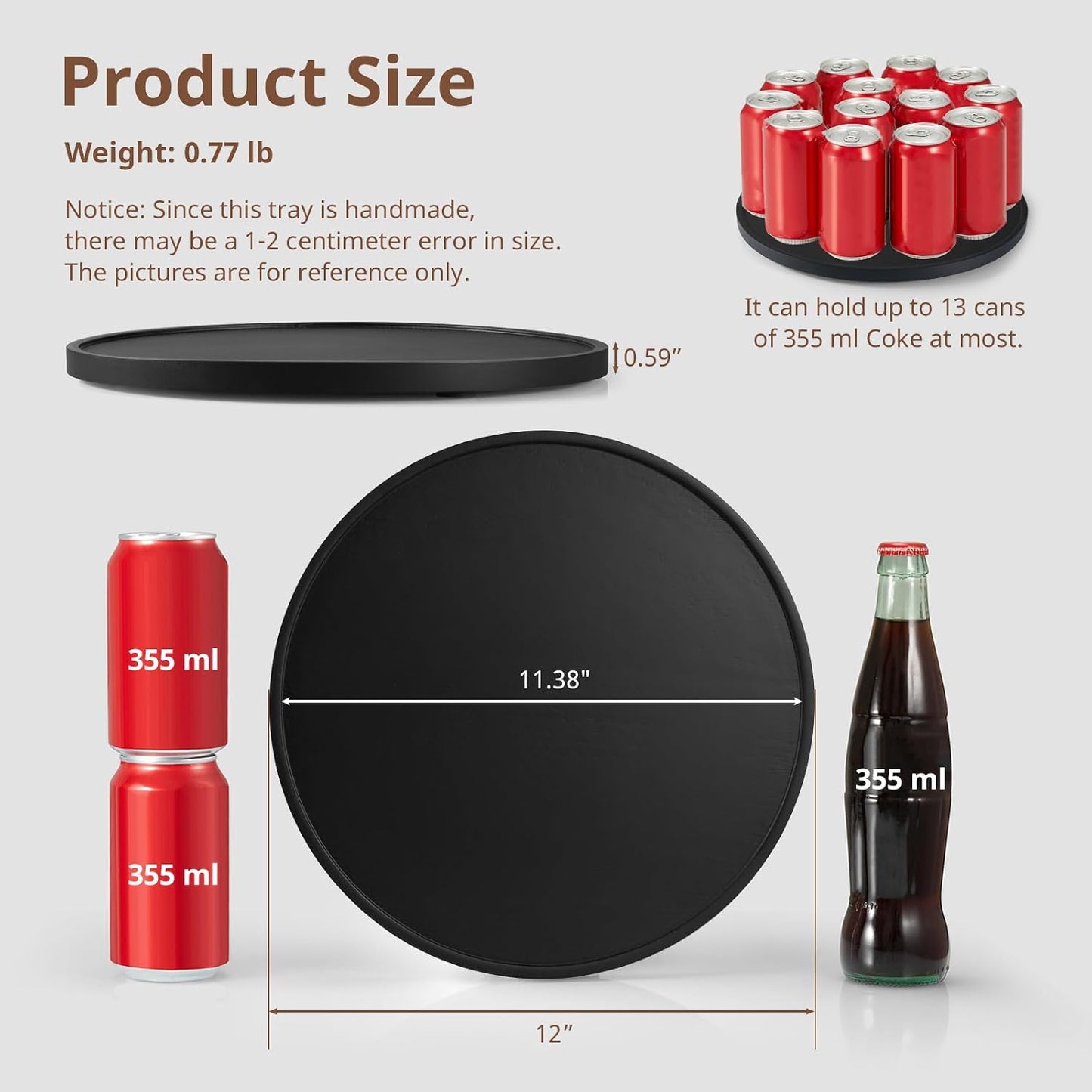 Wood Round Tray / Black / 12 Inch / Set of 12