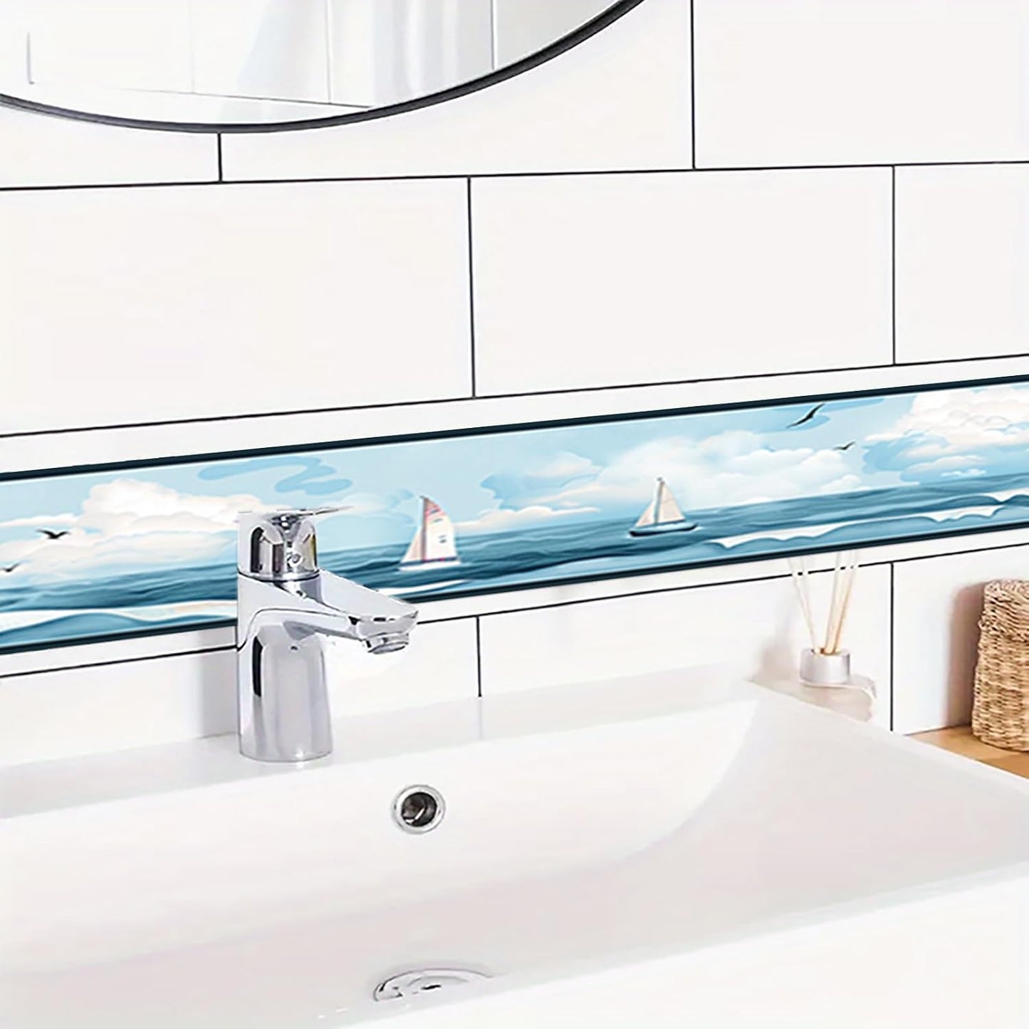 Wallpaper Border Peel and Stick Nautical Wall Trim Self Adhesive Lighthouse Sailboat / Ocean Style