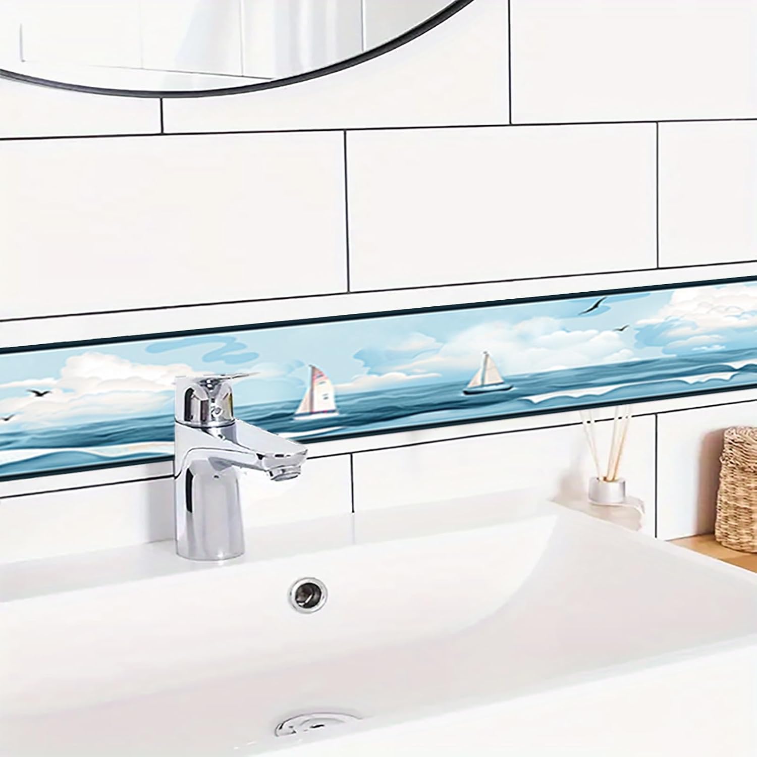 Wallpaper Border Peel and Stick Nautical Wall Trim Self Adhesive Lighthouse Sailboat / Ocean Style