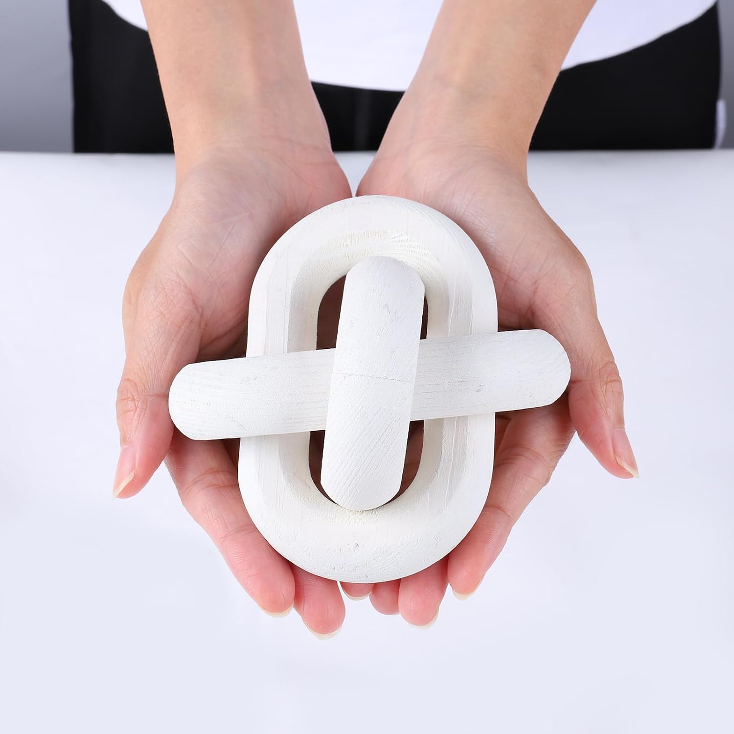Wood Knot Decor Hand Carved Modern Boho Decorative Wood Knot Small 3-Link Decorative Wood / White