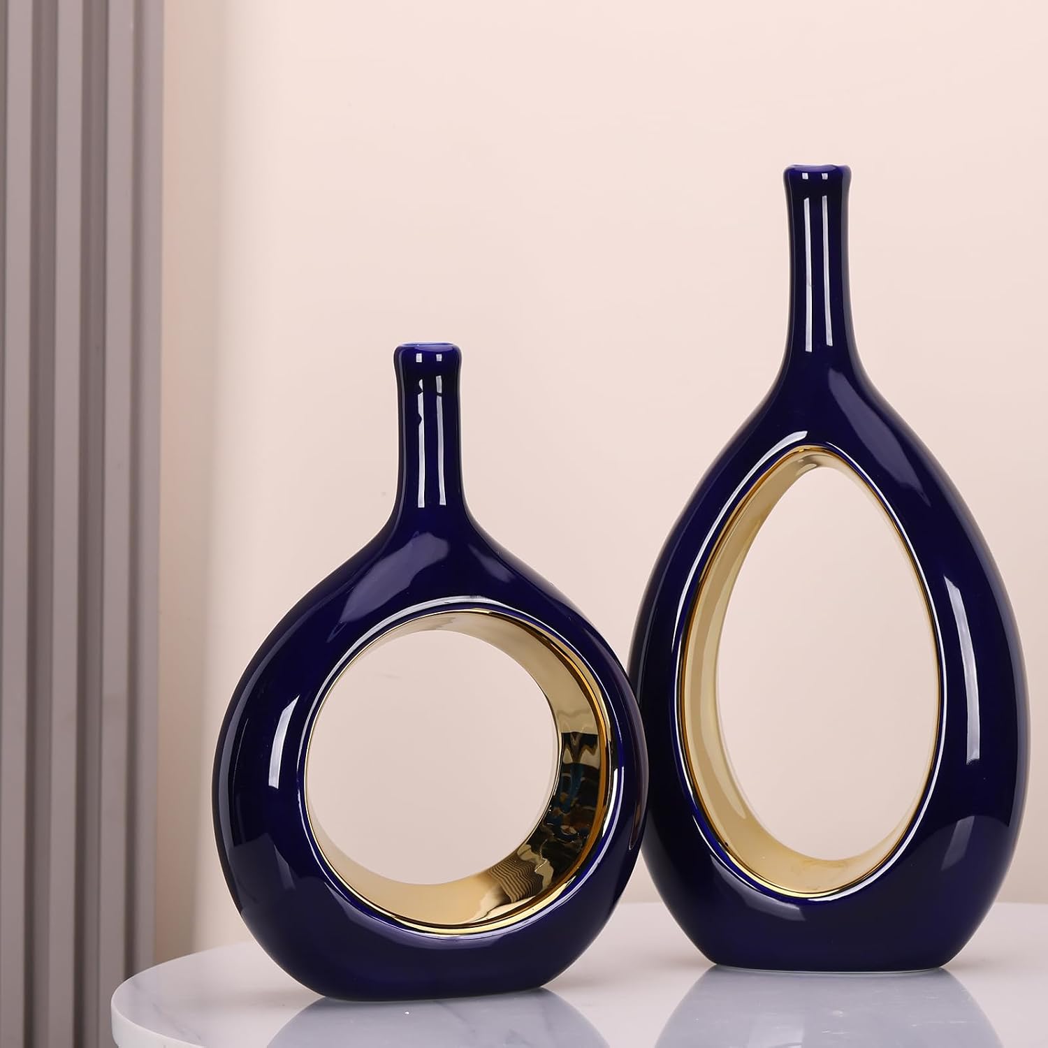 Vase Ceramic Blue Vases Home Decor / Blue and Gold