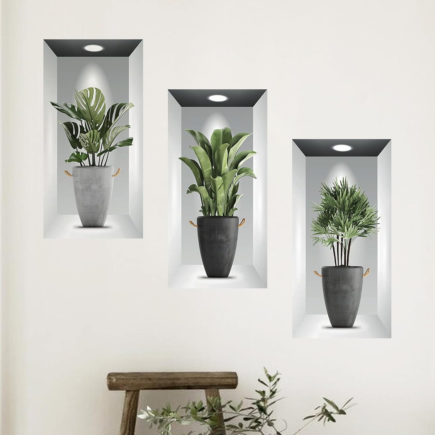 Plants Wall Stickers 3D Realistic Potted Plant Wall Decals Self-Adhesive Mural / Green / Set of 3