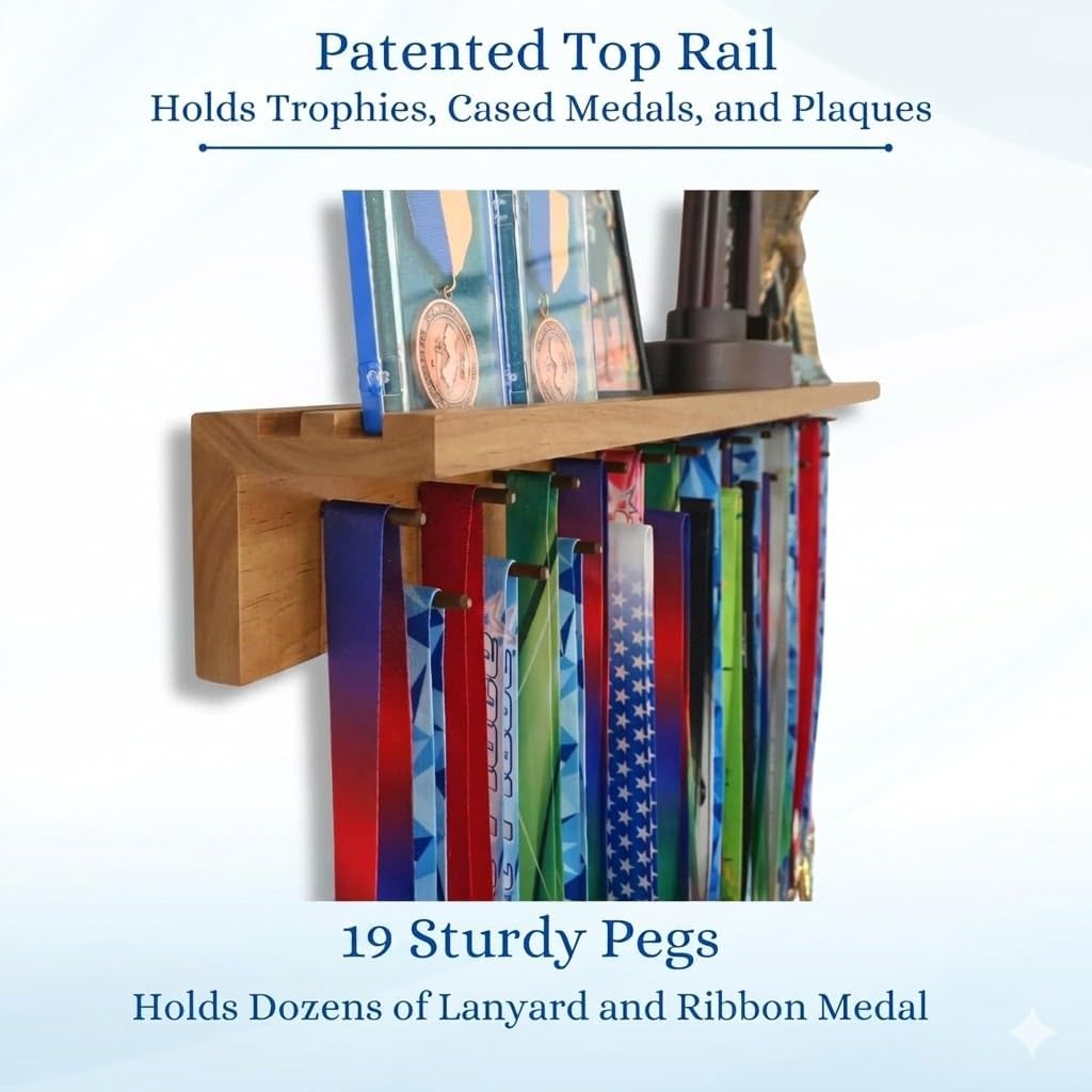 Premier Medal Hanger Display Rack and Trophy Shelf for Gymnastics, Soccer, Basketball, Football, and More – 2, ft