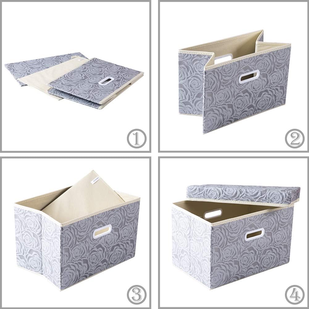Lid Fabric Decorative Storage Bin Cube Organizer Container Basket / Gray / Large