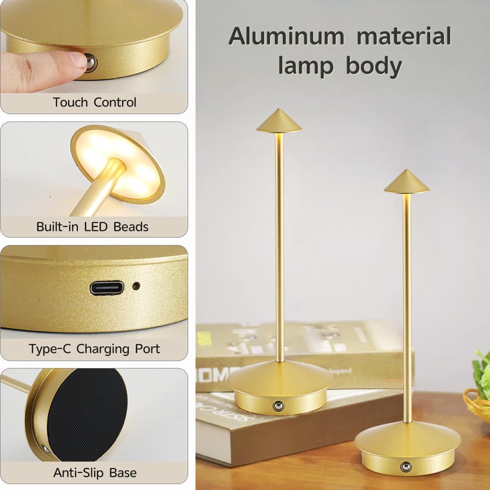 2 Pack Aluminum Cordless Table Lamp, 6000mAh Rechargeable Table Lamps, Portable Touch LED Lamp, Outdoor Waterproof