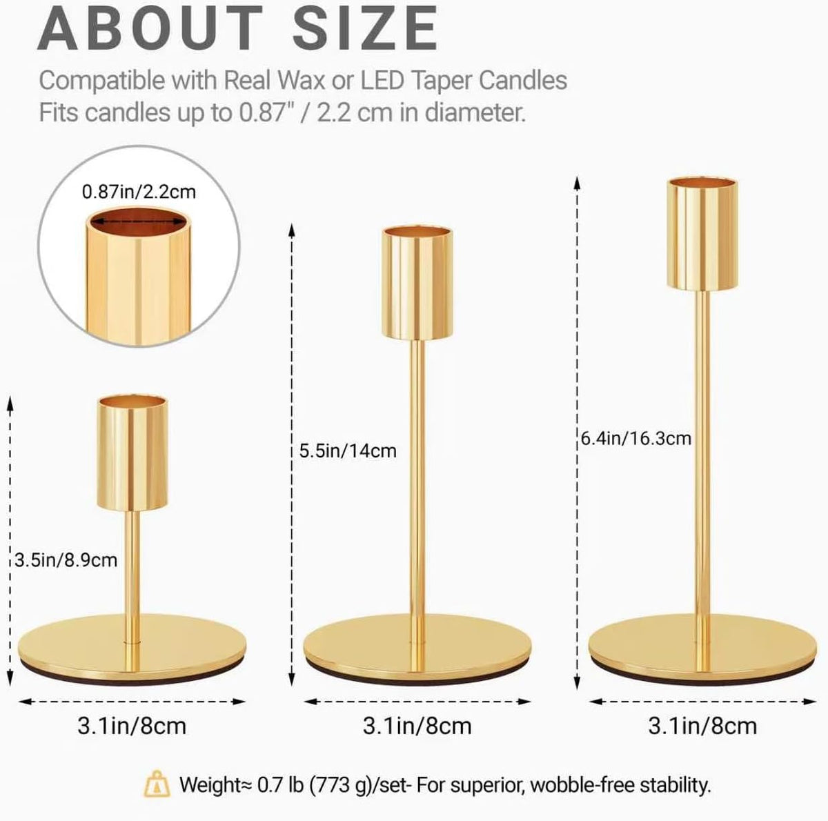 zeochyni Set of 54 French Gold Taper Candle Holder Bulks for Wedding, Party | Tall Metal Candlestick Holders with