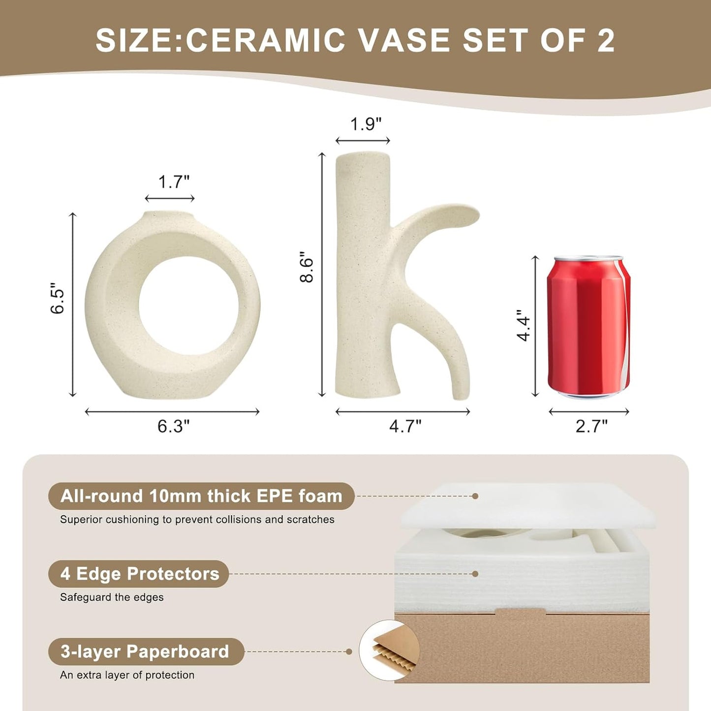Assemble OK Ceramic Vase / Beige White / Set of 2