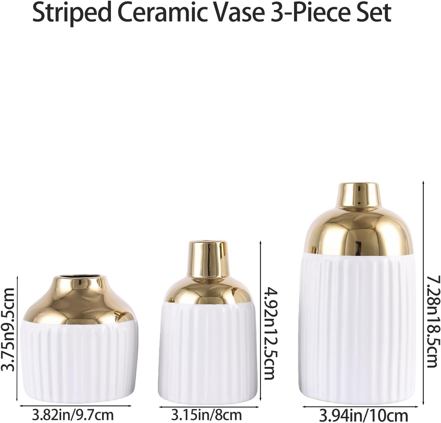 Gold Ceramic Vase 3-Piece Set / Wg / White