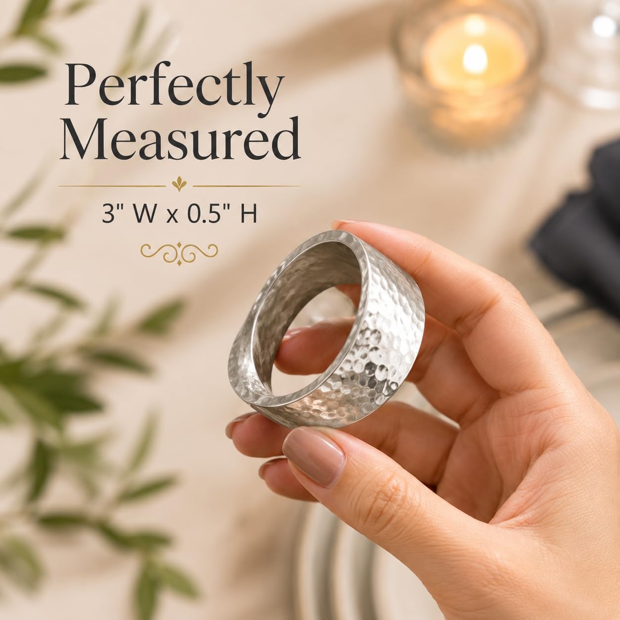 Alpha Living Home Silver Napkin Rings Set of 12, Metal Art Deco | Hammered metal, hand-hammered silver finish, 3x2x0.5