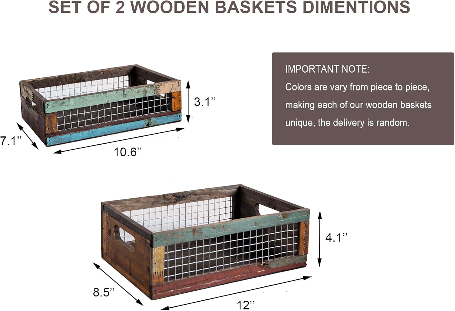 Rustic Wooden Countertop Baskets / Set of 2