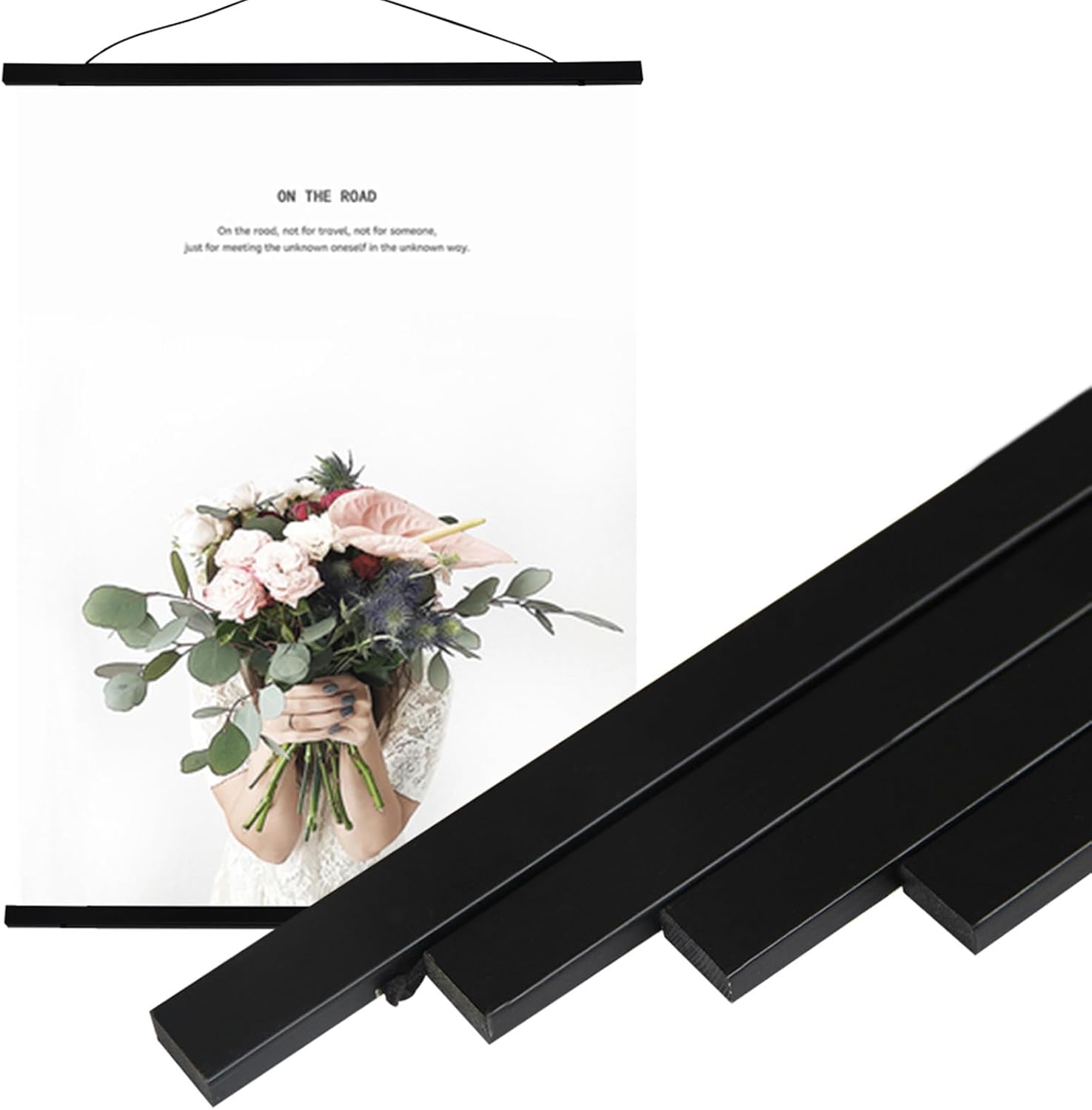 Miaowater 2 Pack Magnetic Poster Frame Hanger,48x36 48x24 48x32 Light Wood Wooden Frames Hangers for Photo Picture Art