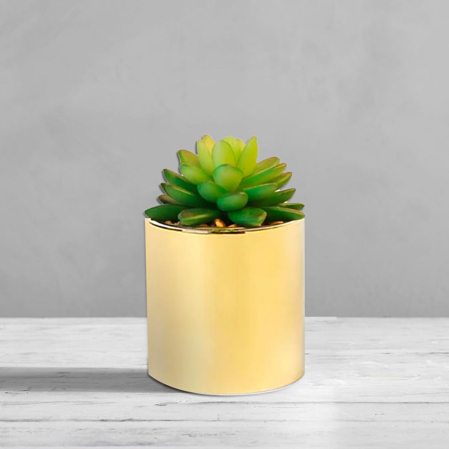 Faux Succulent Artificial Plants 7'' & 5'' in Pots Home Decoration Pots / Gold / Set of 2